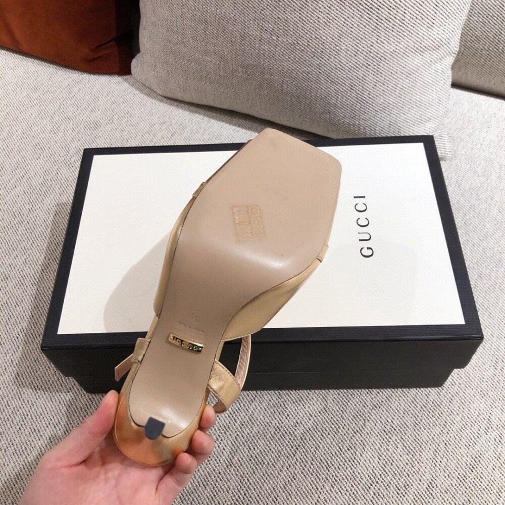 Gucci Ankle Buckle Strap Sylvie Chain Sandals In Gold