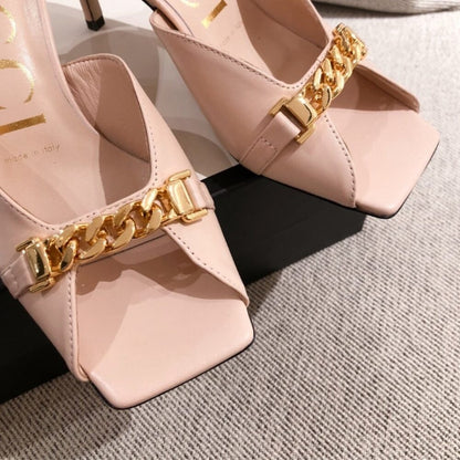 Gucci Sylvie Chain Mule Sandals Pink