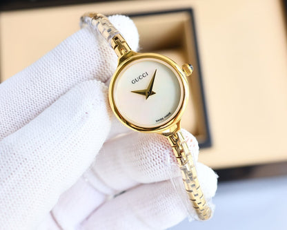 Gucci Ladies Watch Round Case With Slim Dial Gold In White 22Mm