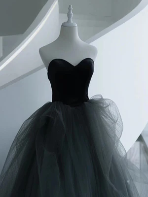 New A Line  Sweetheart Neck Gray Tulle Long Prom Dresses Gray Tulle Long Formal Graduation Dresses  GG048