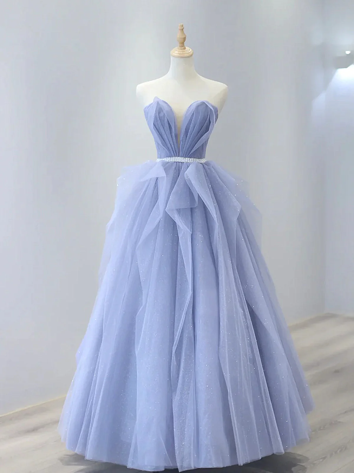 New Delicate A-line  Strapless Purple Tulle Sequin Long Prom Dresses, Long Formal Evening Dress GG066