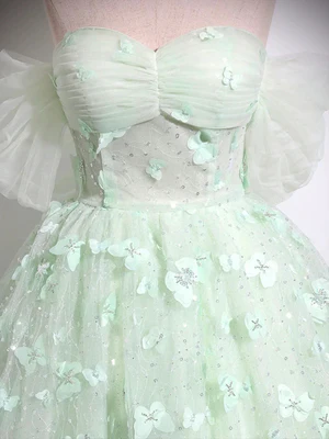 New  Gorgeous A Line Off The Shoulder Mint Green Long Prom Dresses with Butterfly, Formal Evening Dresses, Mint Green Ball Gown GG097