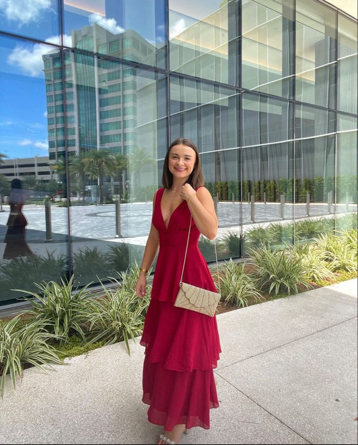 Pretty A Line V Neck Burgundy Chiffon Tiered  Long Prom Dress,Evening Dress GG2153