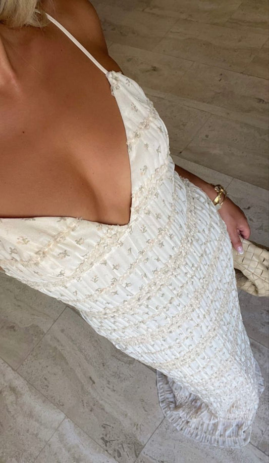 Charming Mermaid Spaghetti Straps White Floral Chiffon Long Prom Dress,Evening Dress GG1068