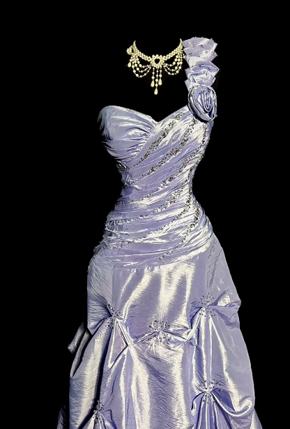 Obsessed A Line One Shoulder Lilac Satin Long Prom Dress,Wedding Dress,Evening Dress GG1171