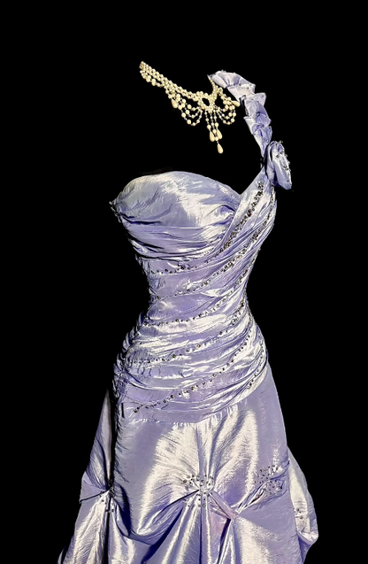 Obsessed A Line One Shoulder Lilac Satin Long Prom Dress,Wedding Dress,Evening Dress GG1171
