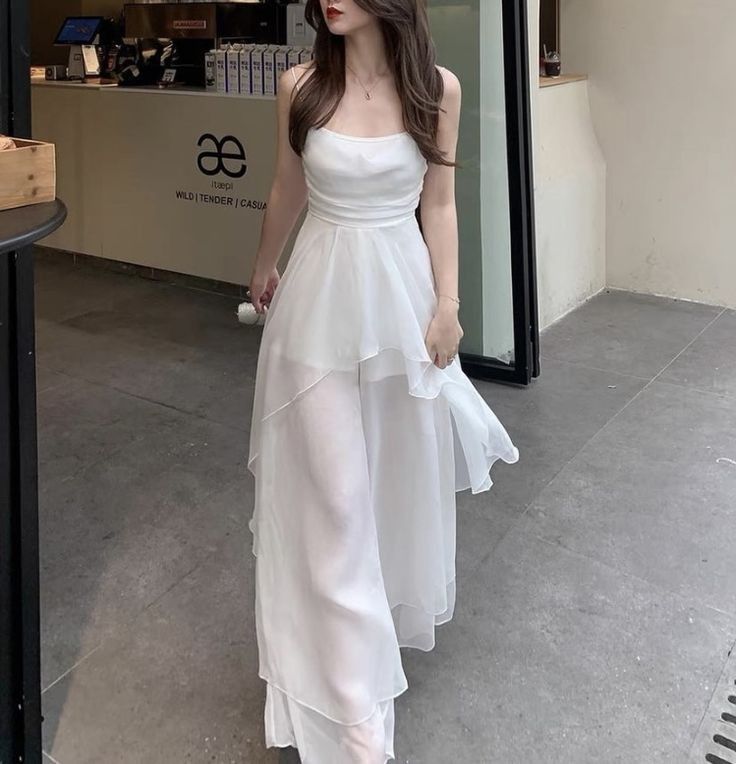 Simple A Line Spaghetti Straps White Chiffon Long Prom Dress,Evening Dress GG1446