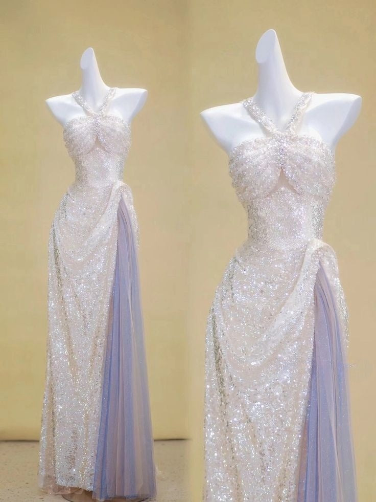 Pretty Mermaid Halter Tulle Sequin Long Prom Dress,Evening Dress GG1625