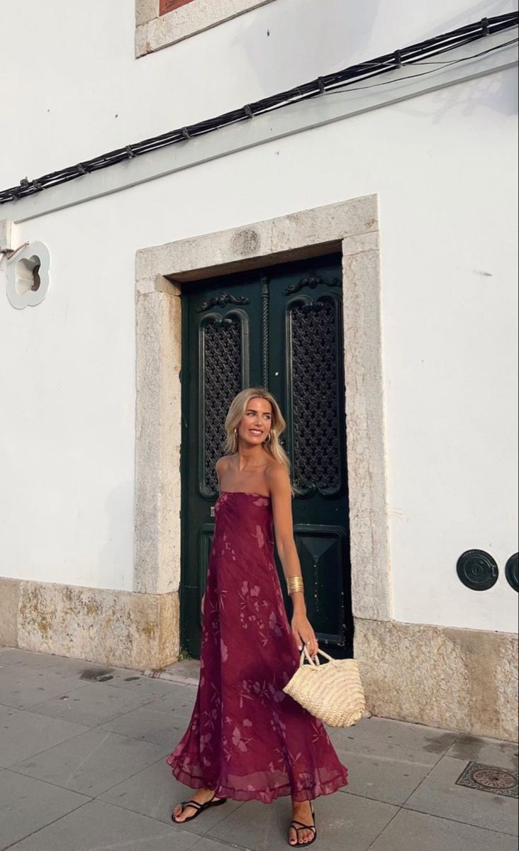 Chic A Line Strapless Burgundy Chiffon Printing Long Prom Dress,Evening Dress GG1659