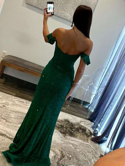 Pretty Mermaid Off The Shoulder Satin Lace  Long Prom Dress,Evening Dress GG1758