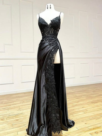 Pretty Mermaid Spaghetti Straps Satin Tulle Applique Long Prom Dress,Evening Dress GG1820