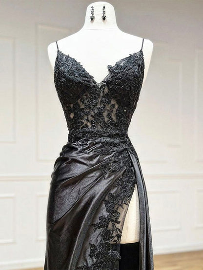 Pretty Mermaid Spaghetti Straps Satin Tulle Applique Long Prom Dress,Evening Dress GG1820