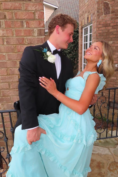 Pretty A Line Sweetheart Chiffon Ruffles Long Prom Dress,Evening Dress GG1903