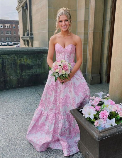 Obsessed A Line Sweetheart Satin Embroidered Flower Long Prom Dress,Evening Dress GG1952
