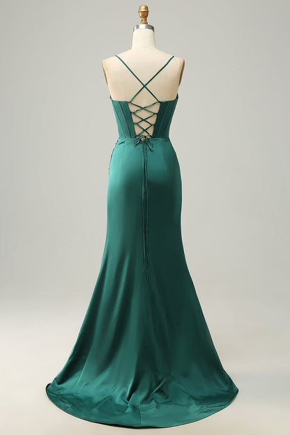 Classy Mermaid Halter Satin Slit Long Prom Dress,Party Dress,Evening Dress GG2196