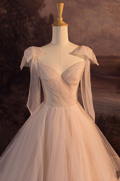 Cute Ball Gown Spaghetti Straps Blush Pink Tulle  Long Prom Dress,Wedding Dress,Evening Dress GG2314