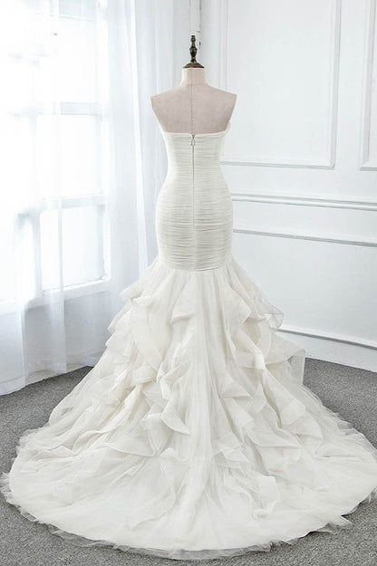 Stunning Mermaid Strapless Chiffon Tulle Long Prom Dress,Wedding Dress,Evening Dress GG2359