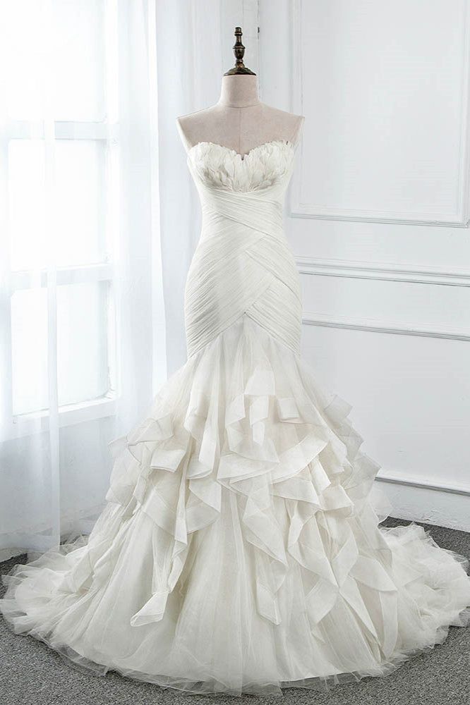 Stunning Mermaid Strapless Chiffon Tulle Long Prom Dress,Wedding Dress,Evening Dress GG2359