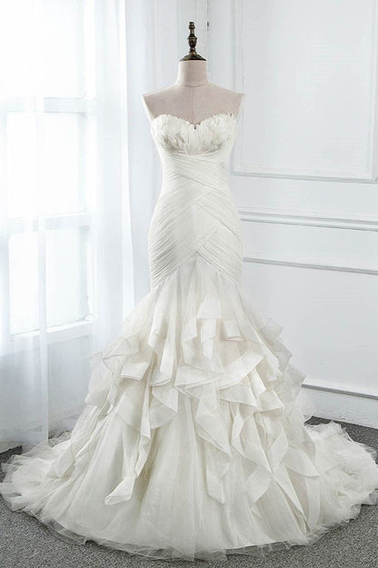 Stunning Mermaid Strapless Chiffon Tulle Long Prom Dress,Wedding Dress,Evening Dress GG2359