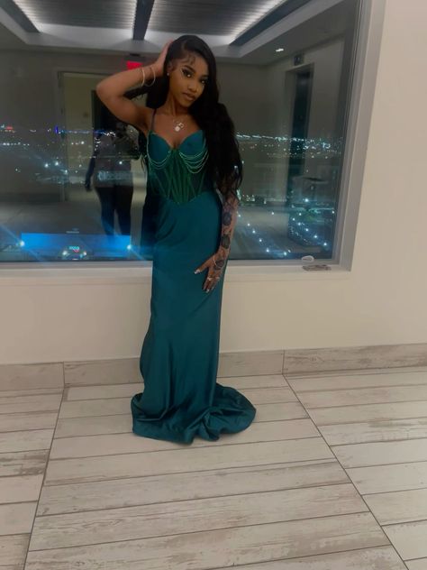 Stunning Mermaid Spaghetti Straps Dark Green Satin Beading Long Prom Dress, Party Dress, Evening Dress GG2525