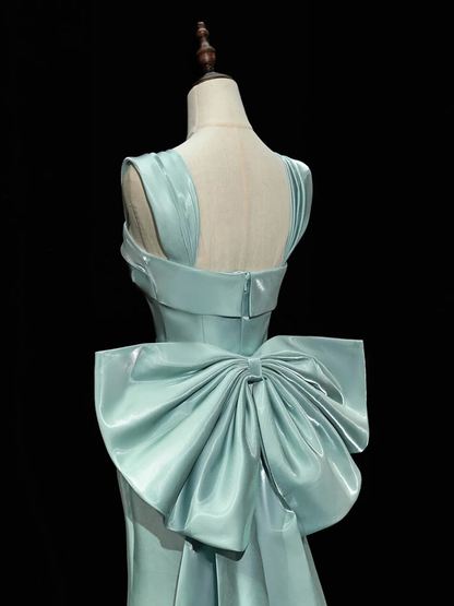 Simple A Line Square Satin With Bow Train Long Prom Gresses,Evening Dresses  GG267