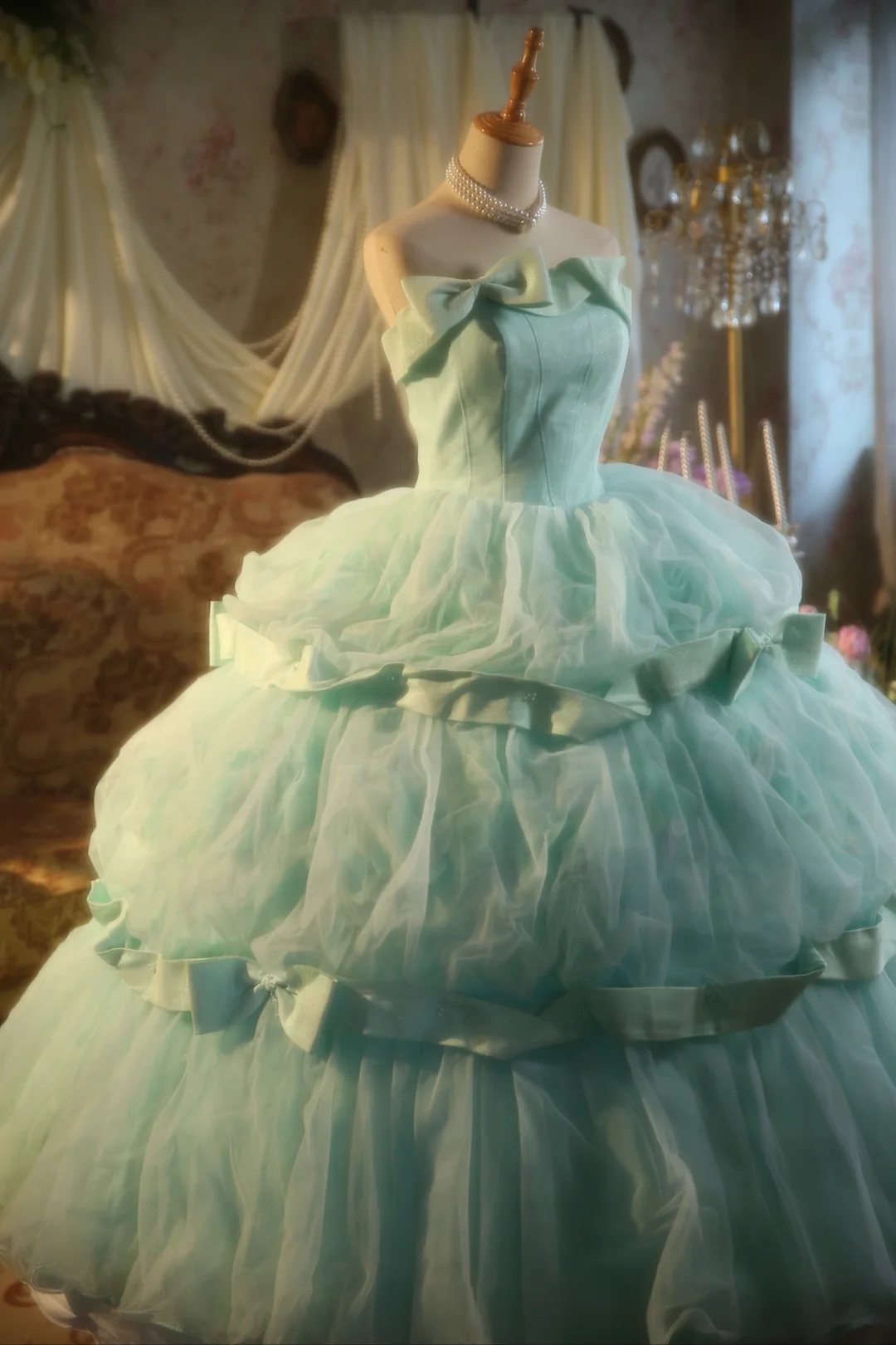 Stunning Ball Gown Strapless Tiffany Blue Satin Tulle Long Prom Dress, Party Dress, Evening Dress GG2868