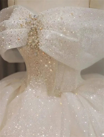 Vintage Ball Gown Off The Shoulder Tulle Sequin Beaded Long Wedding Dress GG2959