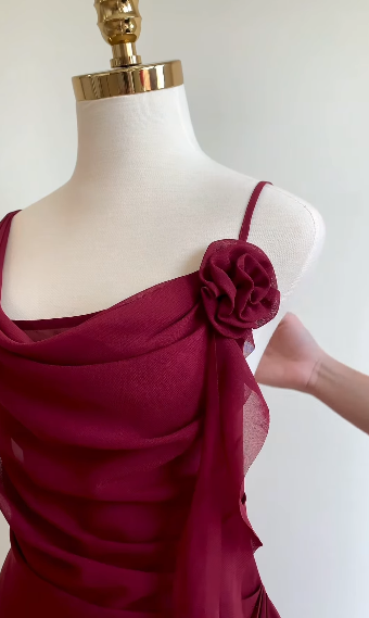 Burgundy A Line Spaghetti Straps Chiffon Short Prom Dress,Homecoming Dress,Birthday Dress GG3188