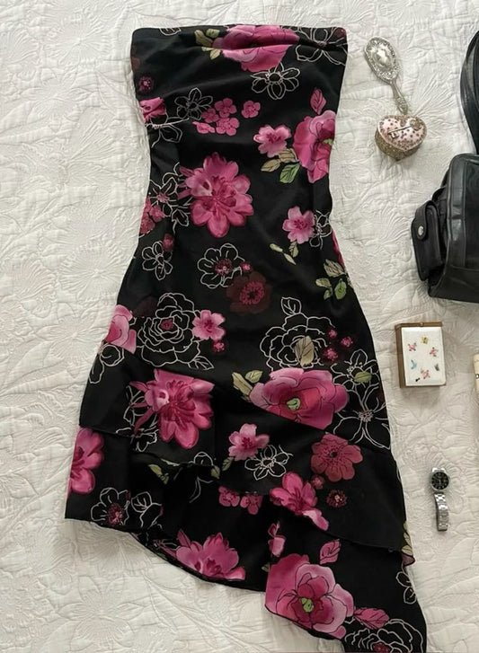 Chic A Line Strapless Chiffon Printed Short Prom Dress,Homecoming Dress,Birthday Dress GG3396