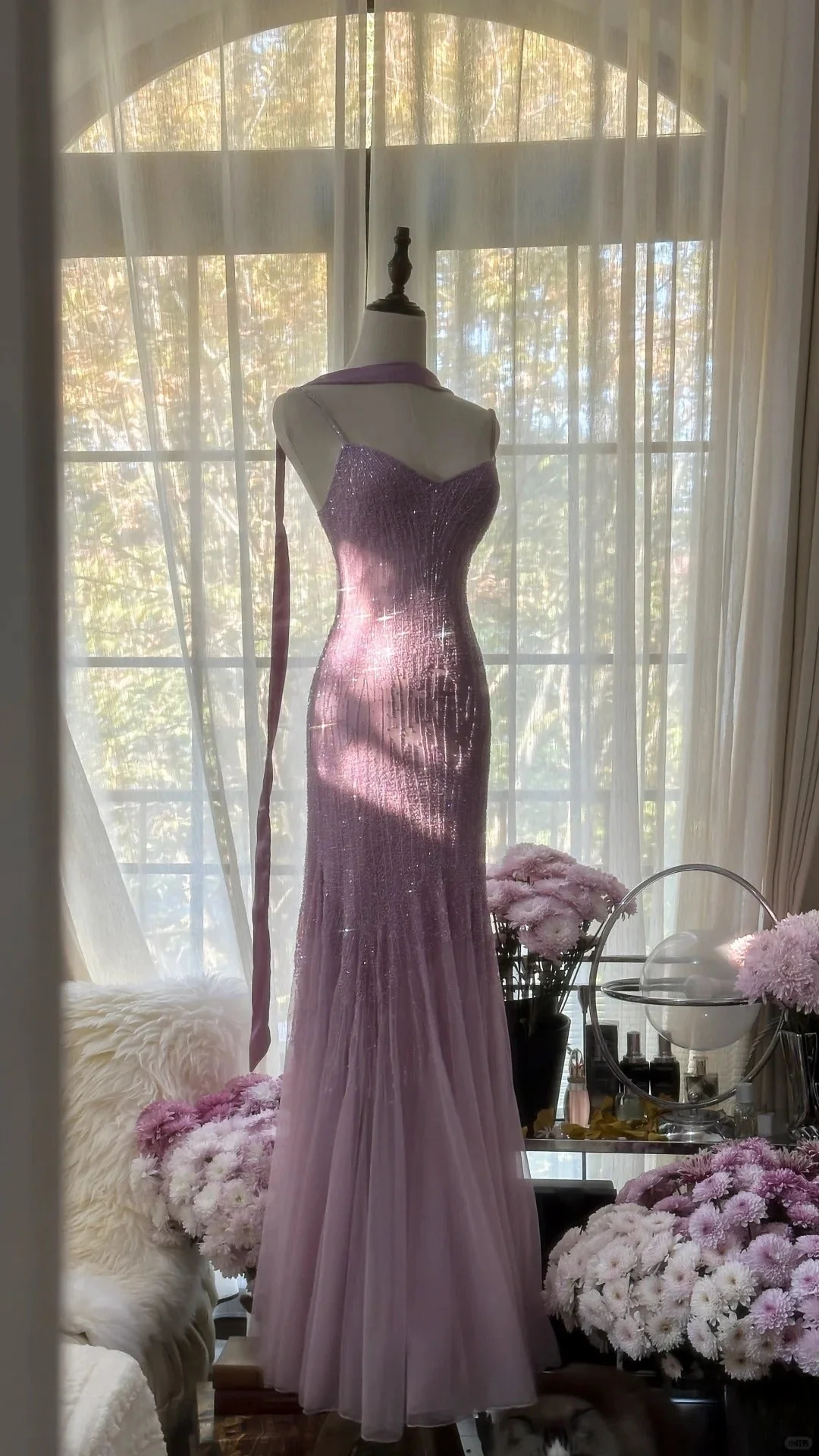 Unique Mermaid Spaghetti Straps Chiffon Beaded Long Prom Dress,Party Dress,Evening Dress GG3404