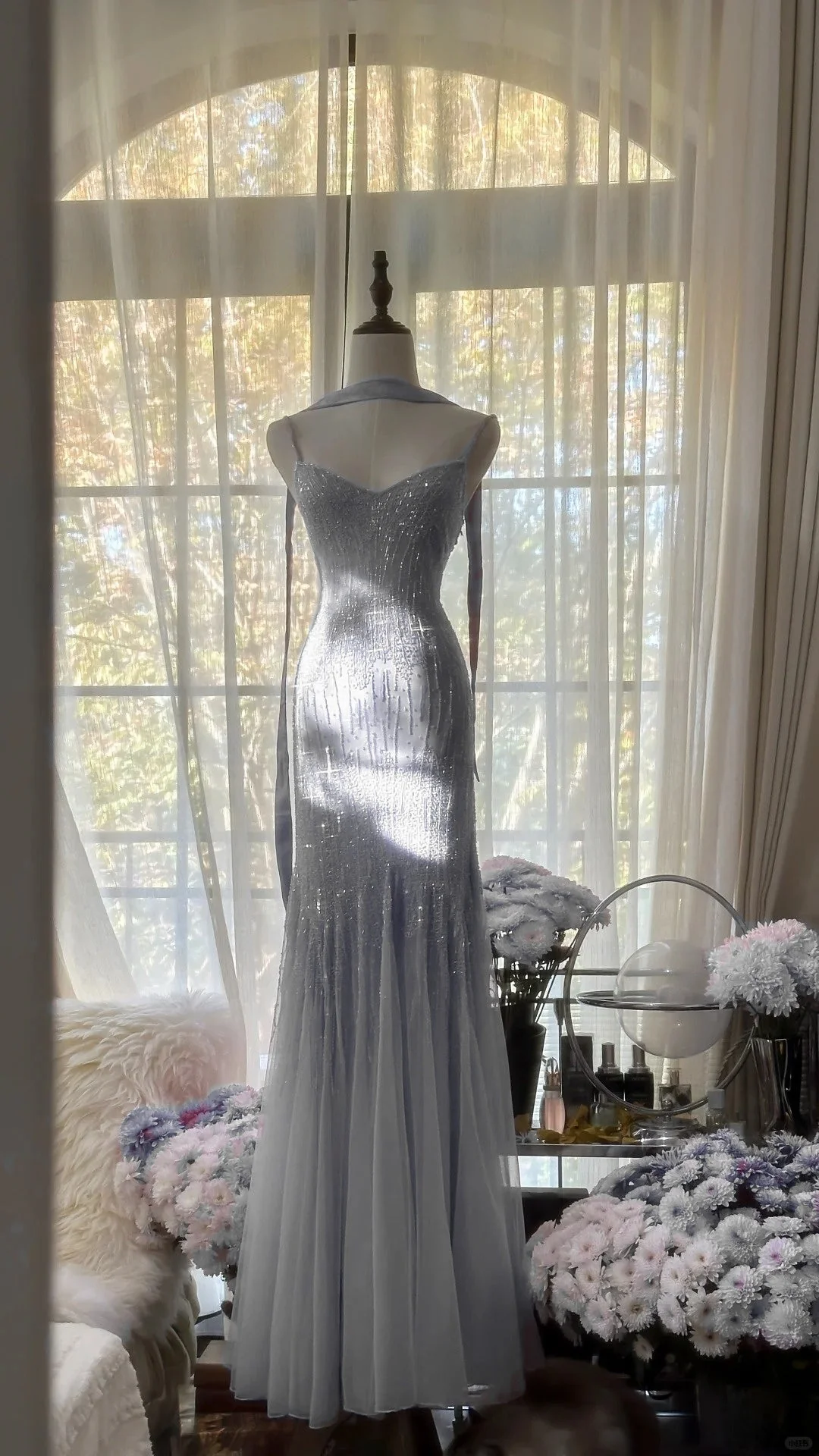 Unique Mermaid Spaghetti Straps Chiffon Beaded Long Prom Dress,Party Dress,Evening Dress GG3404
