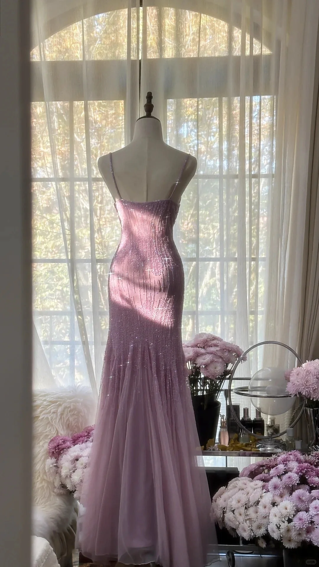Unique Mermaid Spaghetti Straps Chiffon Beaded Long Prom Dress,Party Dress,Evening Dress GG3404