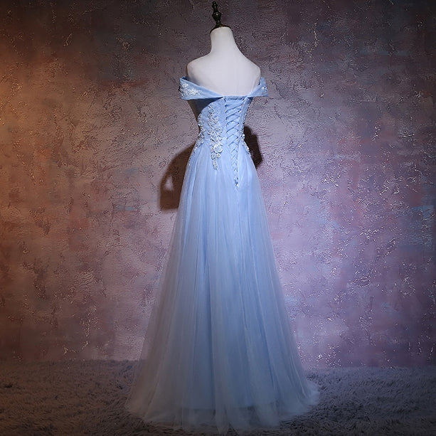 Gorgeous A Line Off The Shoulder Tulle Applique Long Prom Dress,Evening Dress GG387