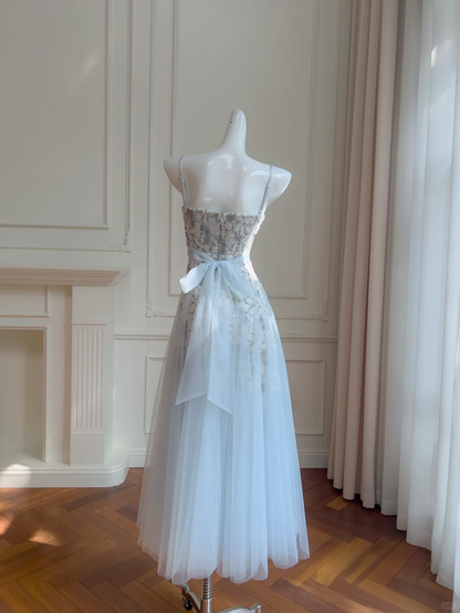 Gorgeous A Line Spaghetti Straps Tulle Sequin Applique Long Prom Dress,Party Dress,Formal Evening Dress GG4008