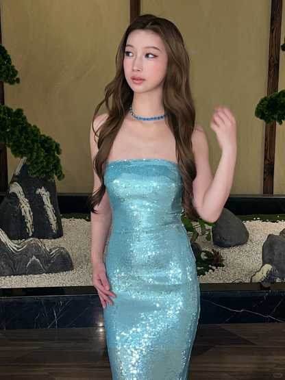 Sparkly Mermaid Strapless Sequin Long Prom Dress,Party Dress,Formal Evening Dress GG4011