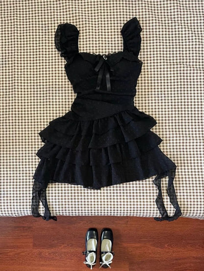 Charming A Line Square Black Satin Chiffon With Ruffles Lace Short Homecoming Dress,Summer 18th Birthday Dress GG4390