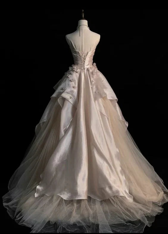 Pink Gorgeous Elegant Exquisite Beading A-Line Off Shoulder Long Tulle Ball Gown Evening Gown Wedding Dress gh3415
