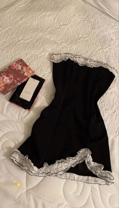 Chic A Line Strapless Black Satin Short Homecoming Dress,Vacation Dress,Summer 18th Birthday Dress GG4783