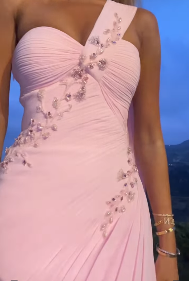 Aesthetic Mermaid One Shoulder Light Pink Chiffon Beads Long Prom Dress,Party Dress,Formal Evening Dress GG4904