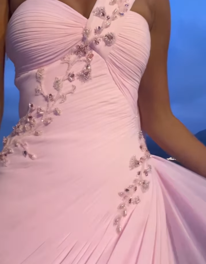 Aesthetic Mermaid One Shoulder Light Pink Chiffon Beads Long Prom Dress,Party Dress,Formal Evening Dress GG4904