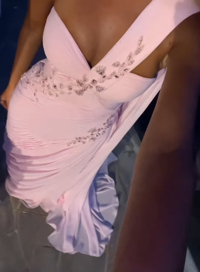 Aesthetic Mermaid One Shoulder Light Pink Chiffon Beads Long Prom Dress,Party Dress,Formal Evening Dress GG4904