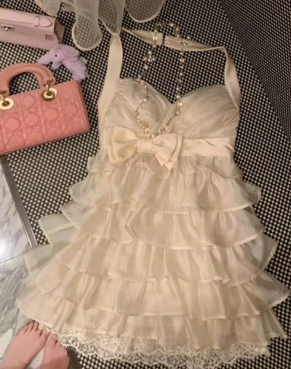 Sweet 16th A Line Halter Layer Chiffon Lace Short Homecoming Dress,Vacation Dress,Summer Birthday Dress GG5035