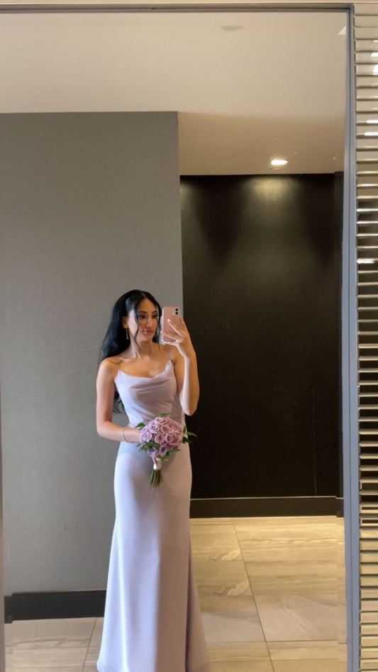 Lilac Mermaid Spaghetti Straps Satin Long Prom Dress,Bridesmaid Dress GG5098