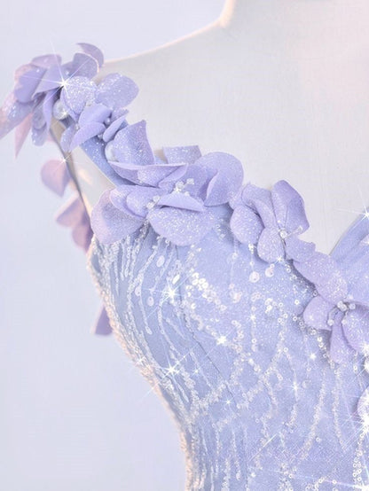 Pretty Lilac Mermaid One Shoulder Tulle Sequin Without Sleeves Long Prom Dress,Evening Dress GG5351