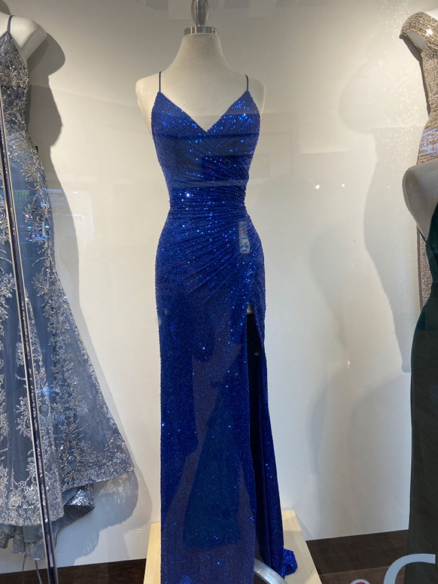 Sparkly Mermaid Spaghetti Straps Royal Blue Sequin Slit Without Sleeves Long Prom Dress,Evening Dress GG5403