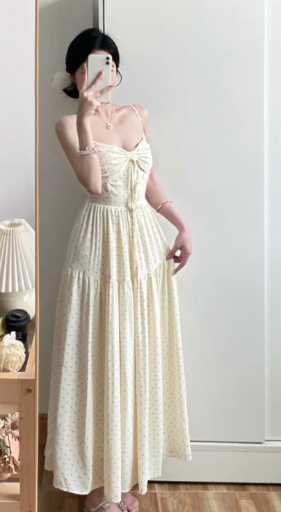 Pretty Cute A Line Spaghetti Straps Satin Polka Dots Without Sleeves Long Prom Dress,Evening Dress GG5590