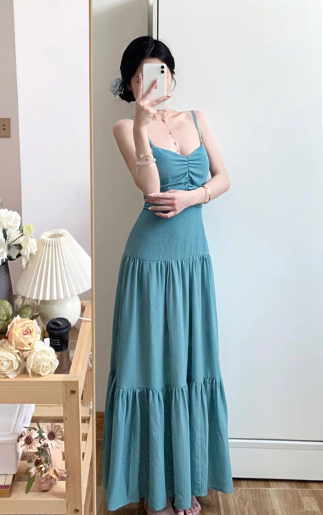 Chic A Line Spaghetti Straps Satin Without Sleeves Long Prom Dress,Evening Dress GG5591