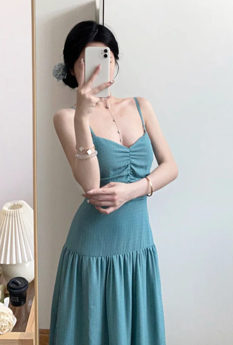 Chic A Line Spaghetti Straps Satin Without Sleeves Long Prom Dress,Evening Dress GG5591