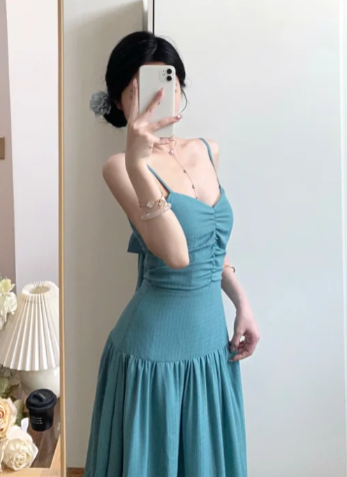 Chic A Line Spaghetti Straps Satin Without Sleeves Long Prom Dress,Evening Dress GG5591