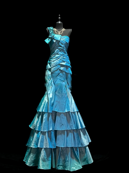 Chic Mermaid One Shoulder Tiered Satin Without Sleeves Long Prom Dress,Evening Dress GG5610